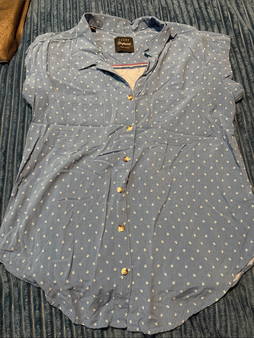 Rails Light Blue Short Sleeve Button Front Shirt with Tiny White Palm Print